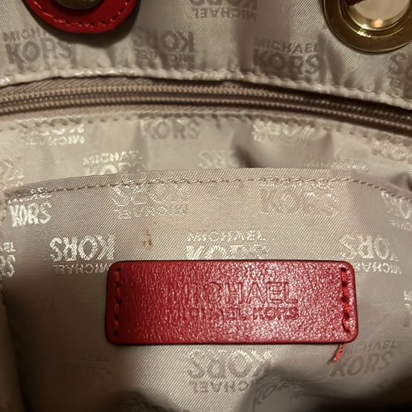 Michael Kors Signature Classic Monogram MK Tall Jet Set Tote in Brown/Tan/Red. - Picture 8 of 11